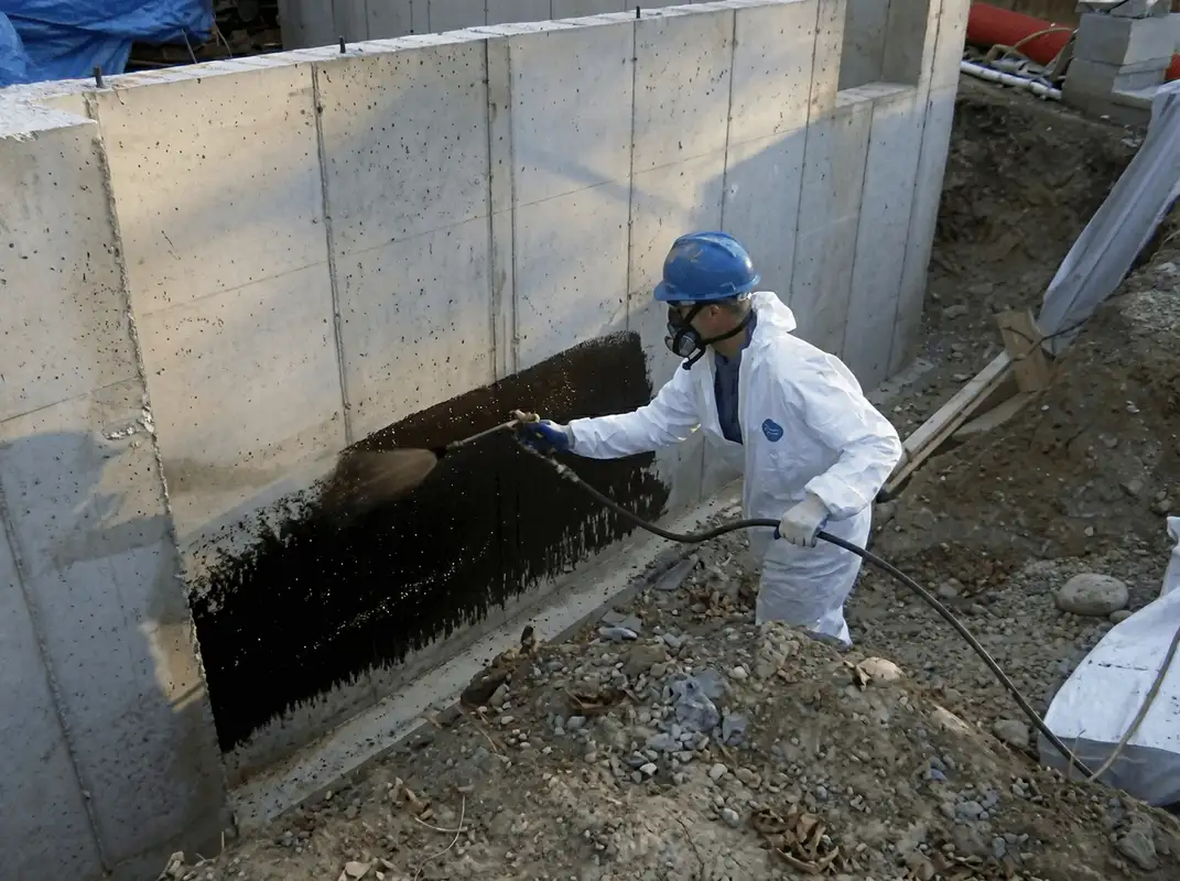Professional waterproofing the exterior walls of the basement in Pembroke Pines, FL