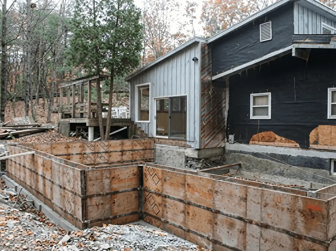 Prepared site with foundation forms for home remodeling and addition project in Pembroke Pines, FL